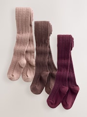 Pink Berry Red and Chocolate Brown - Strumpfhosen mit Zopfmuster und hohem Baumwollanteil im 3er-Pack - Bild 1 von 6