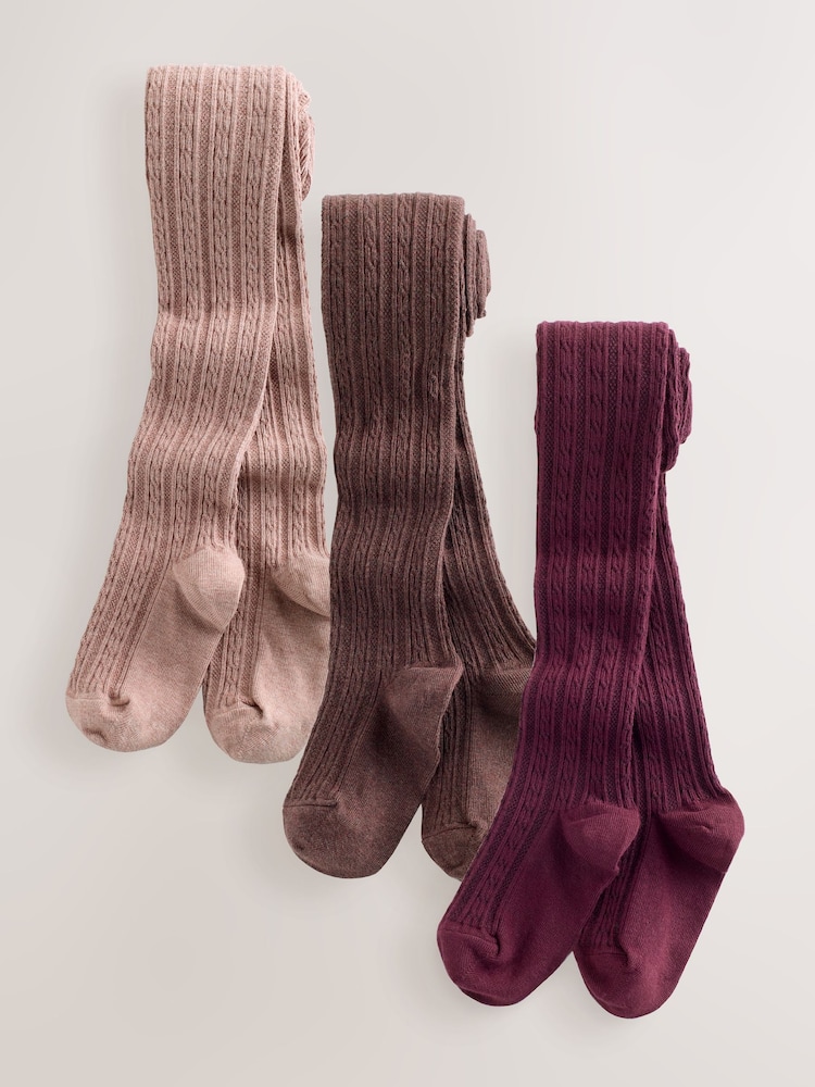 Pink Berry Red and Chocolate Brown - Strumpfhosen mit Zopfmuster und hohem Baumwollanteil im 3er-Pack - Bild 1 von 6 Pink Berry Red and Chocolate Brown - Strumpfhosen mit Zopfmuster und hohem Baumwollanteil im 3er-Pack - Bild 1 von 6
