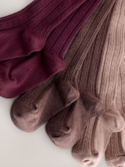 Pink Berry Red and Chocolate Brown - Strumpfhosen mit Zopfmuster und hohem Baumwollanteil im 3er-Pack - Bild 5 von 6