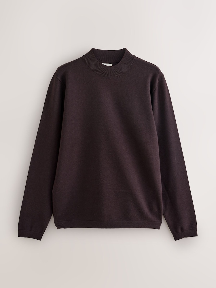 Chocolate Brown Regular Fit Premium High Crew Neck Jumpe - Image 1 of 3