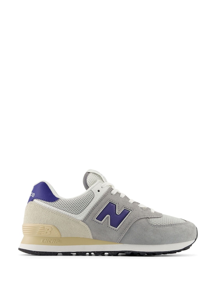 New Balance Grey/Blue Womens 574 Trainers - Image 1 of 7