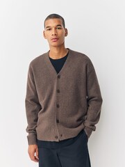 Castanho - Relaxed Fit Cosy Knitted Cardigan with Wool - Imagem 1 de 8