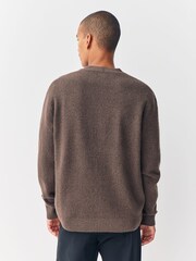 Castanho - Relaxed Fit Cosy Knitted Cardigan with Wool - Imagem 3 de 8