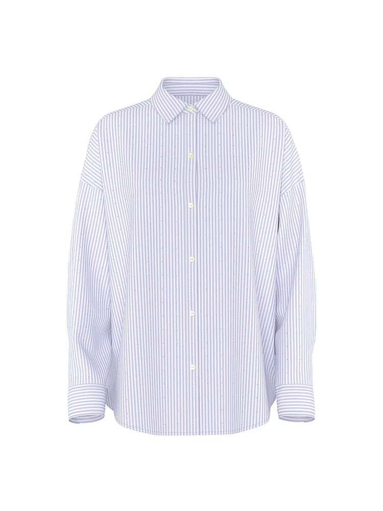 Victoria's Secret Blue Stripe Cotton Diamante Pyjama Shirt - Image 4 of 4