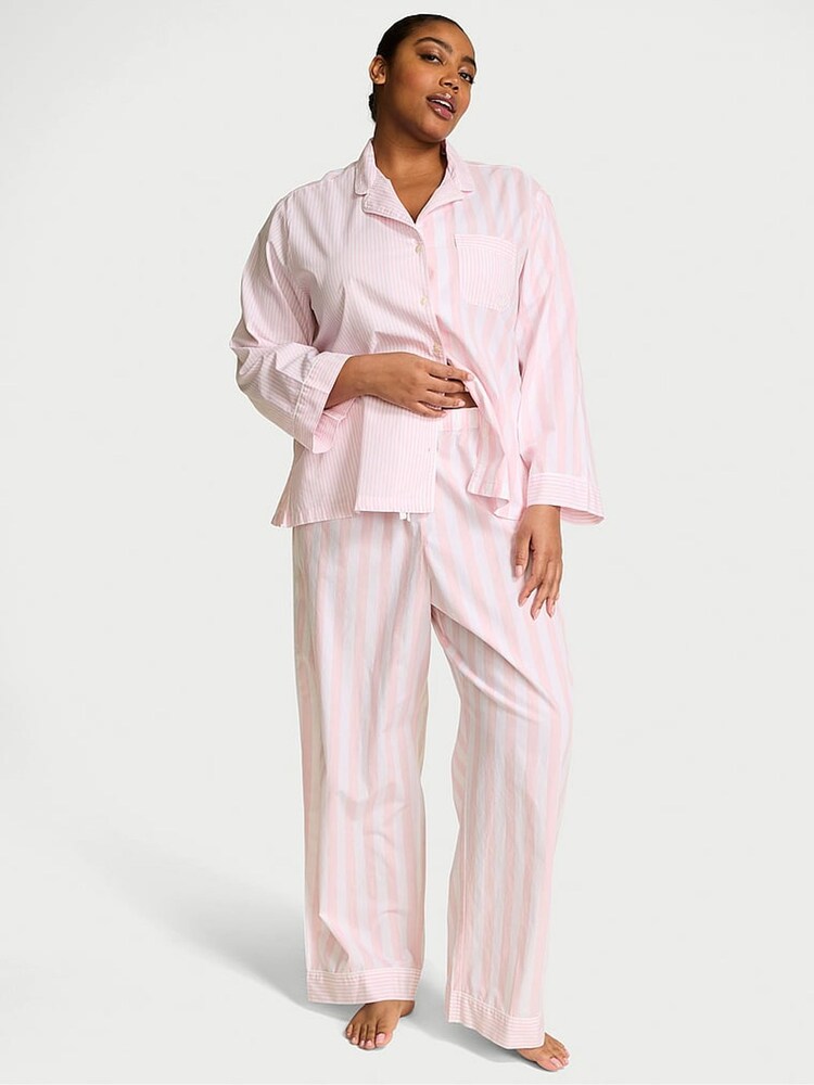 Victoria's Secret Pretty Blossom Pink Stripe Cotton Long Pyjama Set - Image 1 of 2