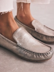 Silver Forever Comfort® Leather Round Toe Slim Driver Loafers - Image 4 of 10