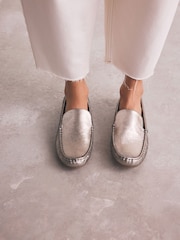 Silver Forever Comfort® Leather Round Toe Slim Driver Loafers - Image 5 of 10