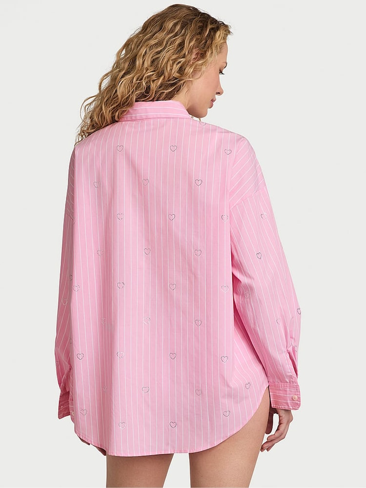 Victoria's Secret Parlour Rose Pink Stripe Cotton Diamante Pyjama Shirt - Image 2 of 3