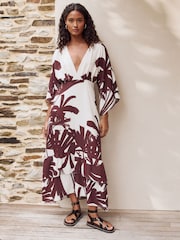 Castanho/Branco - Long Sleeve Beach Maxi Dress - Imagem 1 de 8