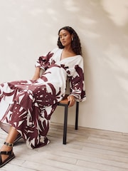 Castanho/Branco - Long Sleeve Beach Maxi Dress - Imagem 3 de 8