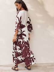 Castanho/Branco - Long Sleeve Beach Maxi Dress - Imagem 4 de 8