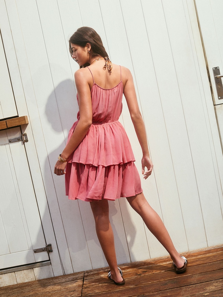 Pink Tiered Mini Embroidered Dress - Image 2 of 9