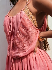 Pink Tiered Mini Embroidered Dress - Image 6 of 9