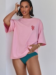 White/Pink Graphic Print Beach T-Shirt - Image 3 of 6