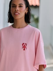 White/Pink Graphic Print Beach T-Shirt - Image 4 of 6