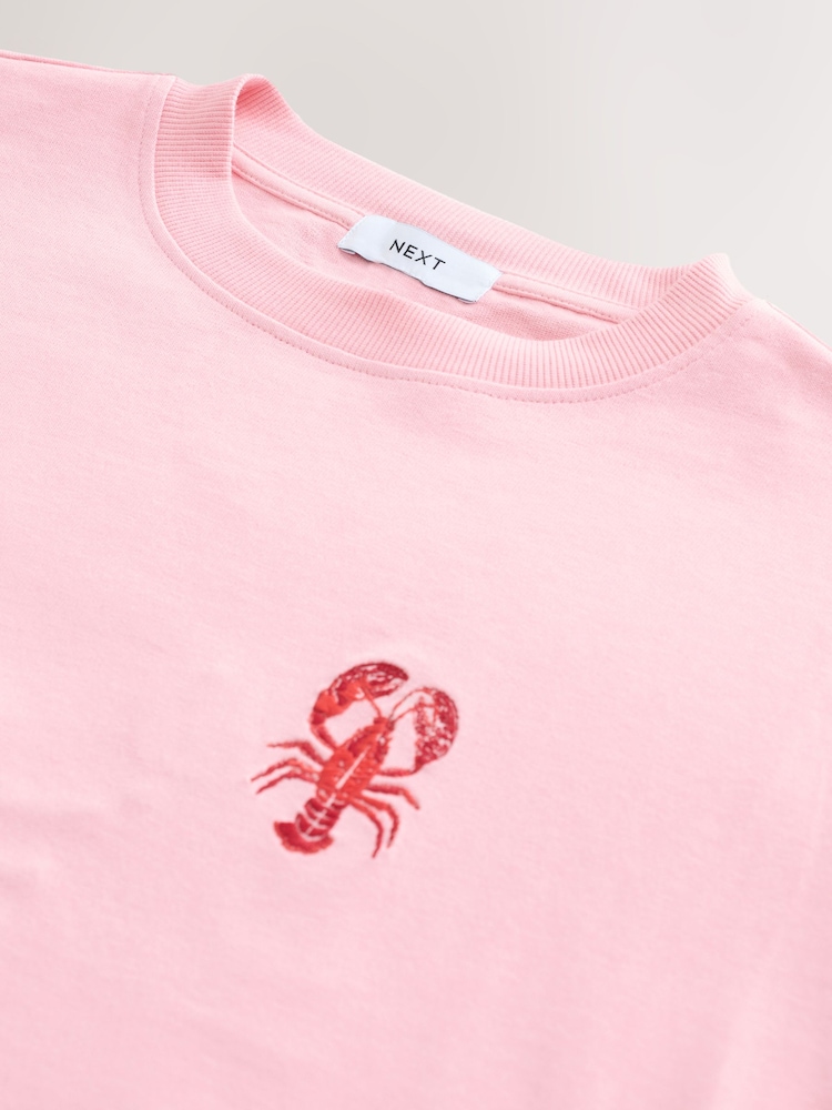 White/Pink Graphic Print Beach T-Shirt - Image 6 of 6