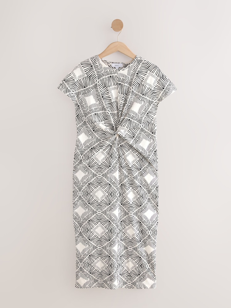 White/Black Twist Short Sleeved T-Shirt Summer Dress - Image 1 of 3