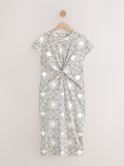 White/Black Twist Short Sleeved T-Shirt Summer Dress - Image 5 of 7