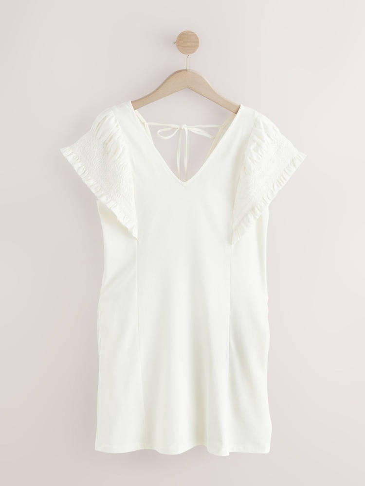 Cream Mini Jersey Cap Sleeved Dress - Image 1 of 3