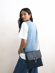 Navy Leather Messenger Bag - Image 1 of 9
