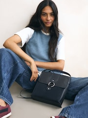 Navy Leather Messenger Bag - Image 2 of 9