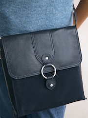 Navy Leather Messenger Bag - Image 3 of 9