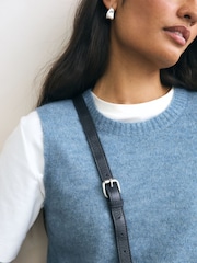 Navy Leather Messenger Bag - Image 4 of 9