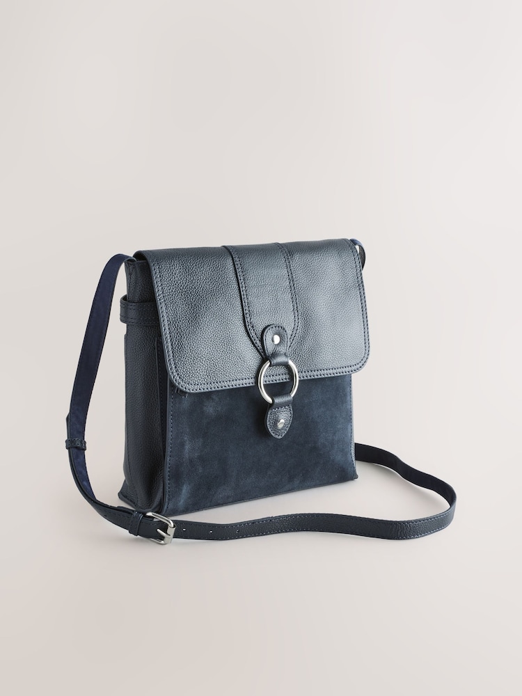 Navy Leather Pocket Messenger Bag