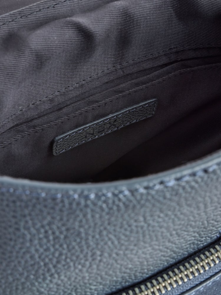 Navy Leather Messenger Bag - Image 9 of 9