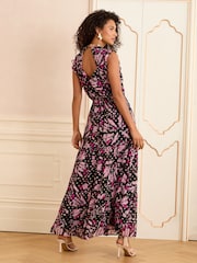 Love & Roses Green Abstract Embellished Metallic High Neck Ruffle Peplum Midi Dress - Image 5 of 5