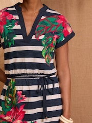 Love & Roses Navy Stripe Floral Belted V-Neck Jersey Mini Dress - Image 2 of 4