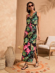 Love & Roses Black Floral Halter Neck Maxi Dress - Image 1 of 4