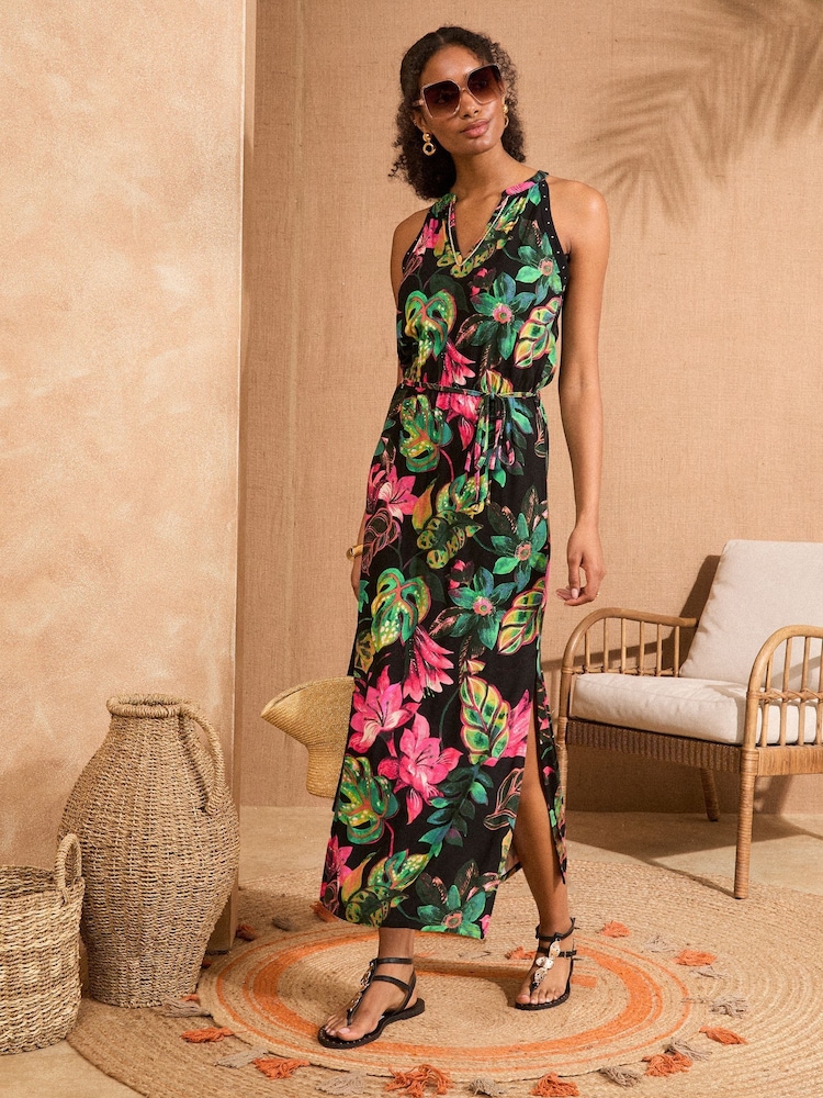 Love & Roses Black Floral Halter Neck Maxi Dress - Image 1 of 4