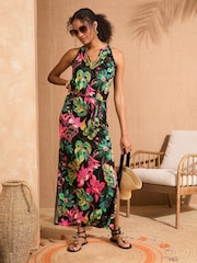 Love & Roses Black Floral Halter Neck Maxi Dress - Image 3 of 4
