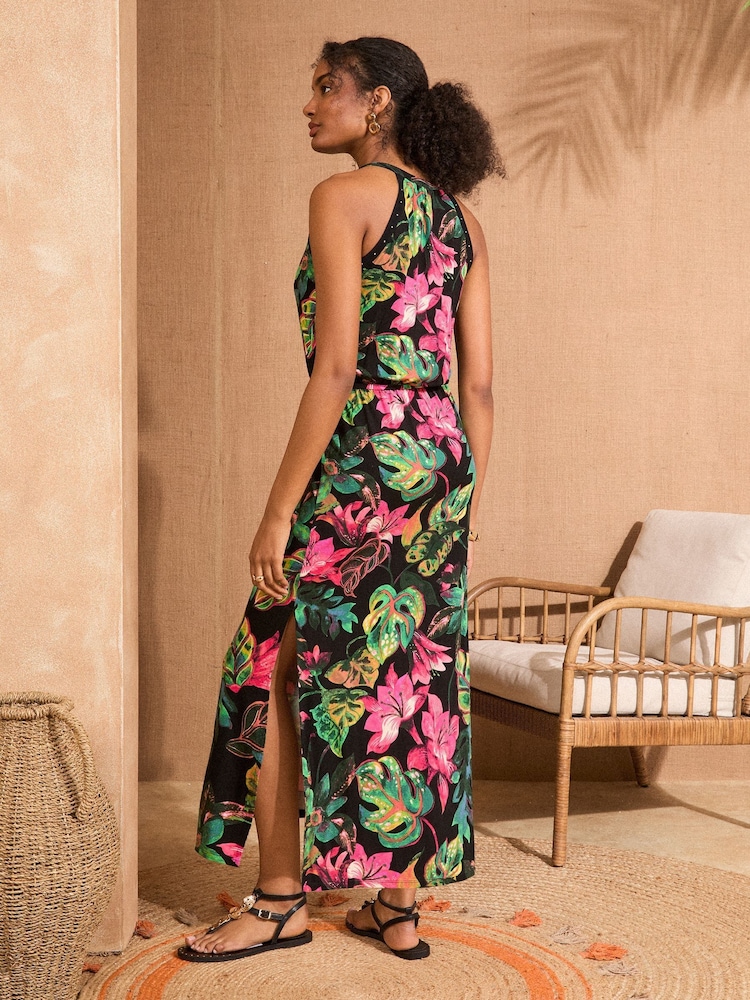 Love & Roses Black Floral Halter Neck Maxi Dress - Image 4 of 4 Love & Roses Black Floral Halter Neck Maxi Dress - Image 4 of 4