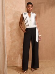 Love & Roses Ivory Contrast Tipping Belted Jumpsuit - Image 1 of 4