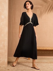 Love & Roses Black Sequin Angel Sleeve Midi Dress - Image 1 of 4