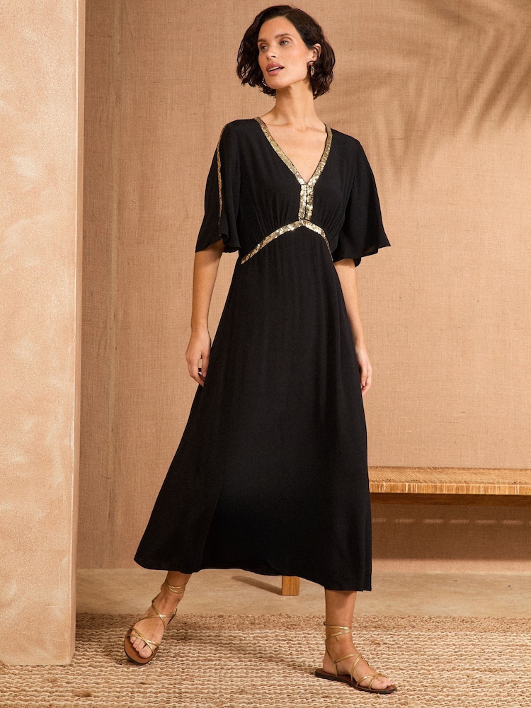 Love & Roses Black Sequin Angel Sleeve Midi Dress - Image 1 of 4 Love & Roses Black Sequin Angel Sleeve Midi Dress - Image 1 of 4