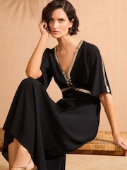 Love & Roses Black Sequin Angel Sleeve Midi Dress - Image 3 of 4
