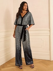 Love & Roses Velvet Short Sleeve Jumpsuit - Bild 1 von 4