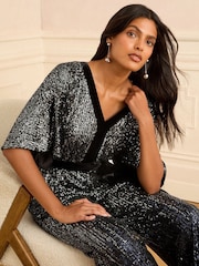 Love & Roses Velvet Short Sleeve Jumpsuit - Bild 2 von 4
