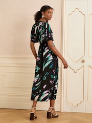 Love & Roses Black Abstract Jersey V-Neck Kimono Sleeve Midi Dress - Image 2 of 4