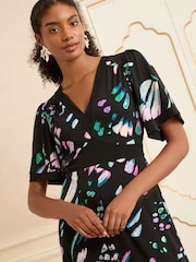 Love & Roses Black Abstract Jersey V-Neck Kimono Sleeve Midi Dress - Image 4 of 4