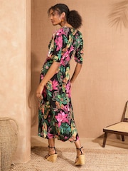 Love & Roses Black Tropical Sequin Angel Sleeve Midi Dress - Image 4 of 4