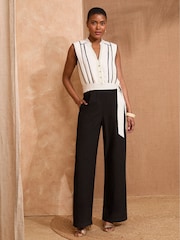 Love & Roses Contrast Tipping Belted Jumpsuit - Imagen 1 de 4