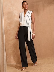 Love & Roses Contrast Tipping Belted Jumpsuit - Imagen 4 de 4
