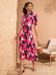 Love & Roses Pink Abstract Printed Jersey Midi Shirt Dress - Image 1 of 4