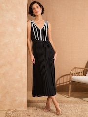 Love & Roses Black Petite Trim Detail Pleated Sleeveless Midi Dress - Image 1 of 4