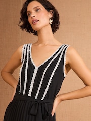 Love & Roses Black Petite Trim Detail Pleated Sleeveless Midi Dress - Image 3 of 4