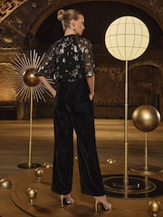 Love & Roses Black Cosmic Metallic Velvet Wide Leg Jumpsuit - Image 3 of 4